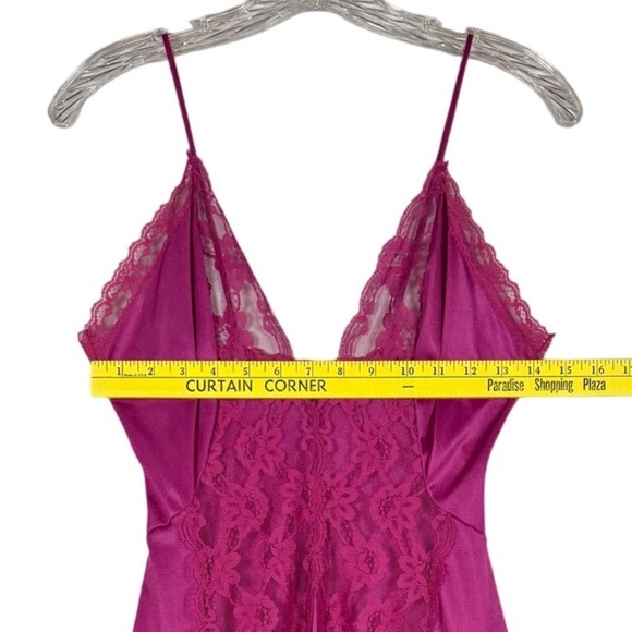 Vintage 80's Val Mode Nightgown, Lace Panel Detail, Deep Pink, Size Small - Picture 4 of 8